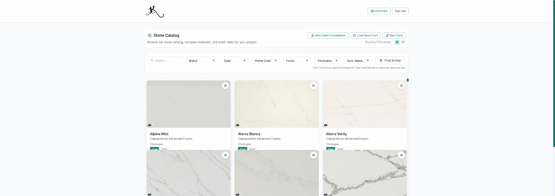 StoneOS catalog browsing — browse, filter, and add to cart in seconds