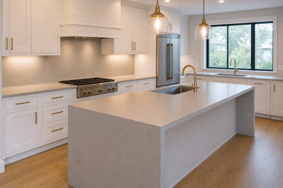 A customer's empty kitchen photo before the StoneOS AI Visualizer render